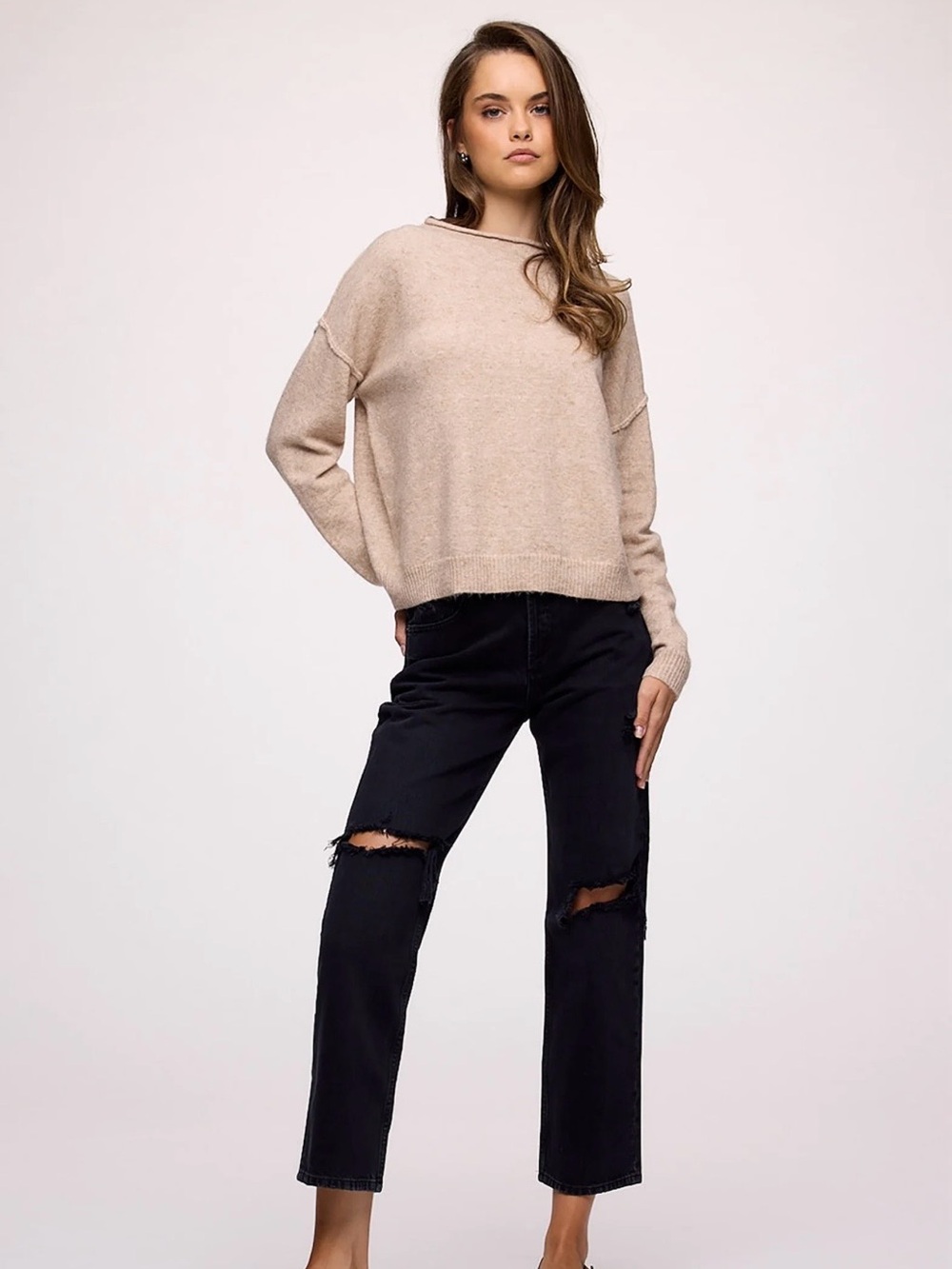 Nuuds Cozy Knit Mockneck Sweater Heather Oat, size S, like new!